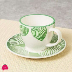 Danny Home Green Leaf Porcelain 200Ml Cup &Amp; Saucer Set Of 6