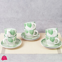 Danny Home Green Leaf Porcelain 200Ml Cup &Amp; Saucer Set Of 6