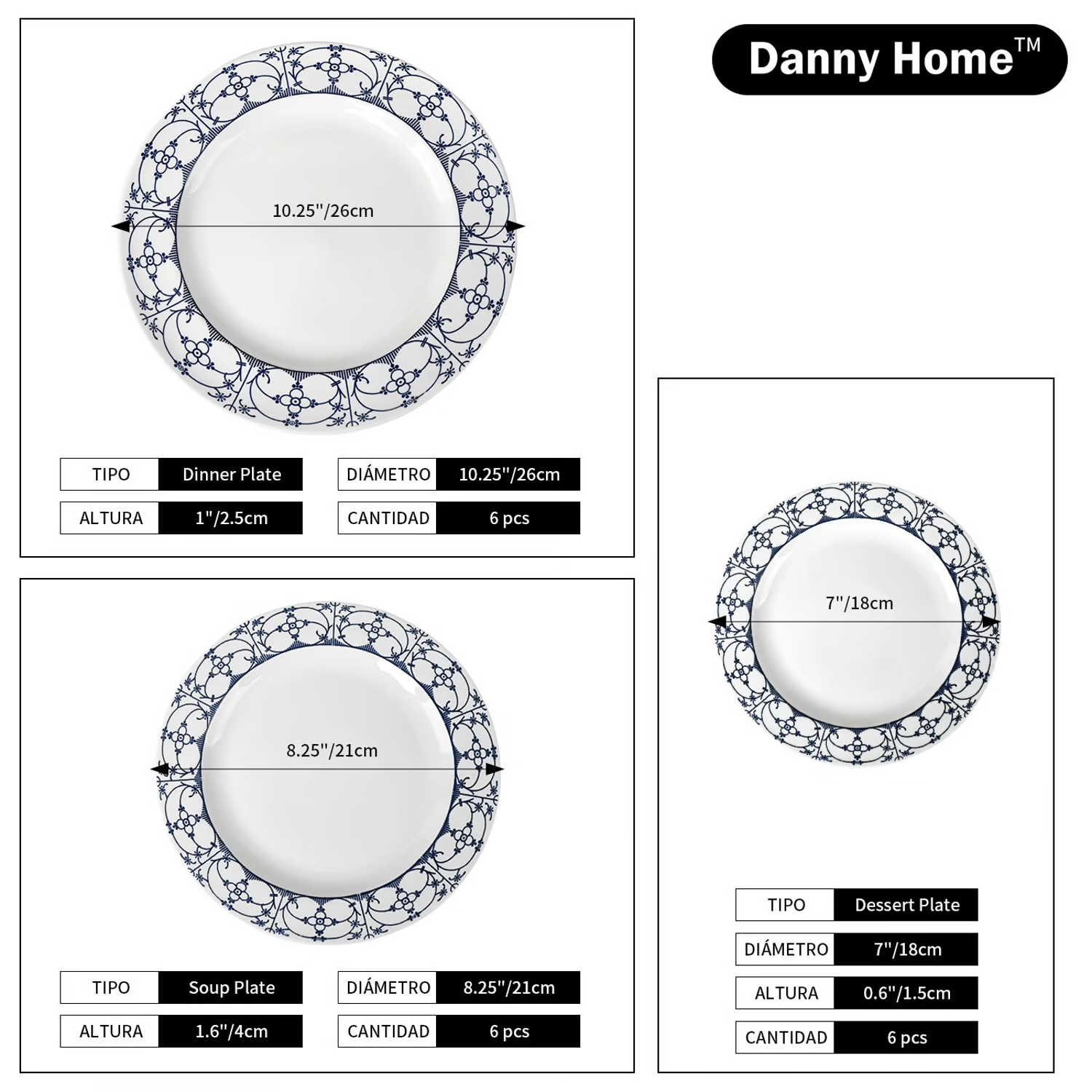 Danny Home Nordic Style Porcelain 18 Piece Plate Set Dinner Set
