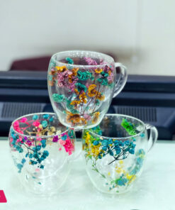 Double Wall Glass Dried Flower Filler Heat Resistant Mug With Handles Tea Cup 250ml