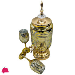 Fancy Golden Round Glassware Water Set with Dispenser
