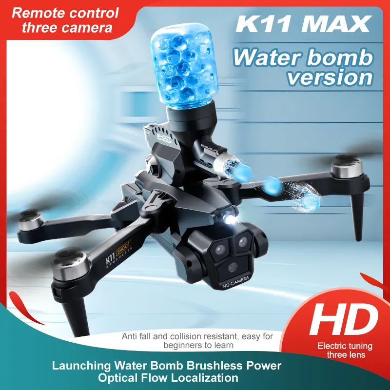 K11 Brushless Motor Drone With Triple Camera And Obstacle Avoidance- New Premium Quality Bubble Splatter Quadcopter Best For Kids Fun