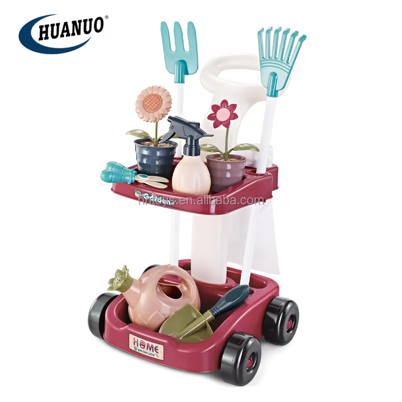 Little Helper 23Pcs Gardening Potting Combination Cart Creative Plant Cleaning Housework Toys