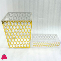 Luxury Gold Acrylic Trash Can And Tissue Box Set