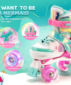 Mermaid Roller Skates Adjustable Light Up Roller Skates For Girls Purple &Amp; Pink Kids Roller Skates Indoor Outdoor - Image 2