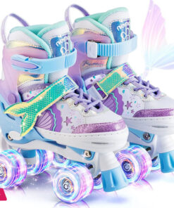 Mermaid Roller Skates Adjustable Light up Roller Skates for Girls Purple & Pink Kids Roller Skates Indoor Outdoor