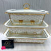 More N More Rectangular Gold Pattren Ceramic Chafing Dish Casserole With Stand 3-Pcs