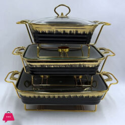 More N More Rectangular Luxury Ceramic Chafing Dish Casserole With Stand 3-Pcs