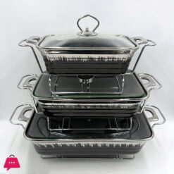 More N More Rectangular Luxury Ceramic Chafing Dish Casserole With Stand 3-Pcs