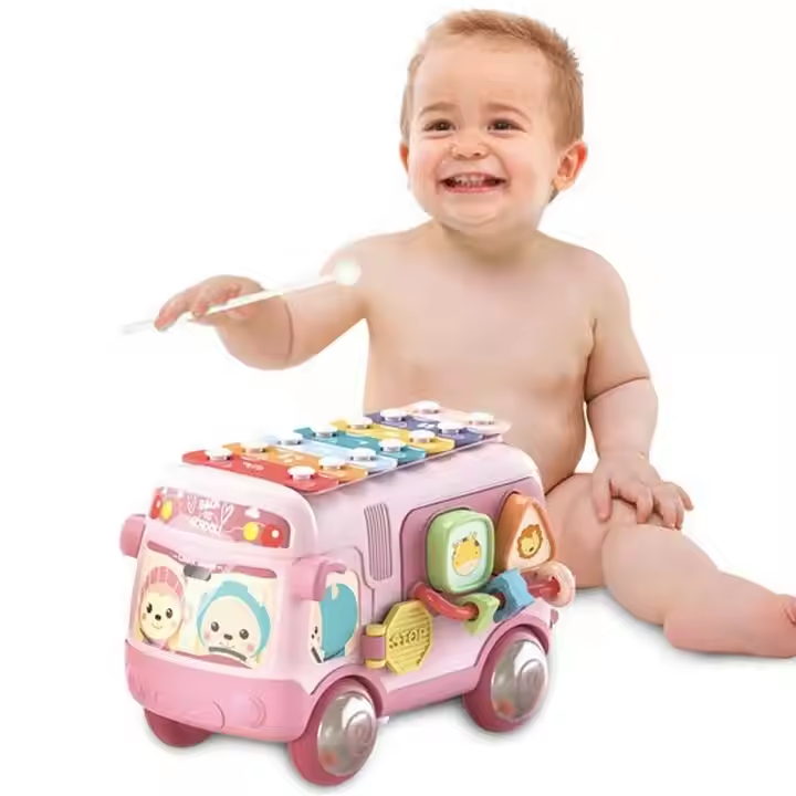 Multifunction School Bus Toy Xylophone Baby Musical Instrument Knock Organ Shape Match And Rattles Set Baby Toys