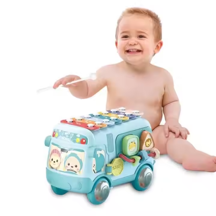 Multifunction School Bus Toy Xylophone Baby Musical Instrument Knock Organ Shape Match And Rattles Set Baby Toys