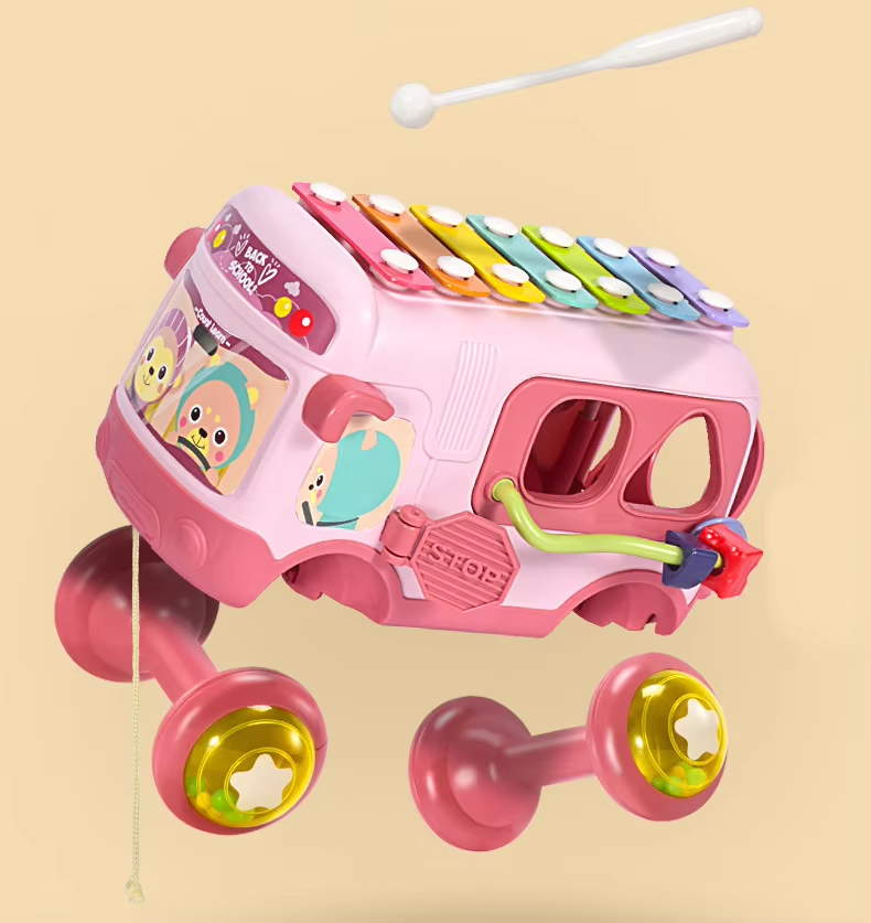 Multifunction School Bus Toy Xylophone Baby Musical Instrument Knock Organ Shape Match And Rattles Set Baby Toys