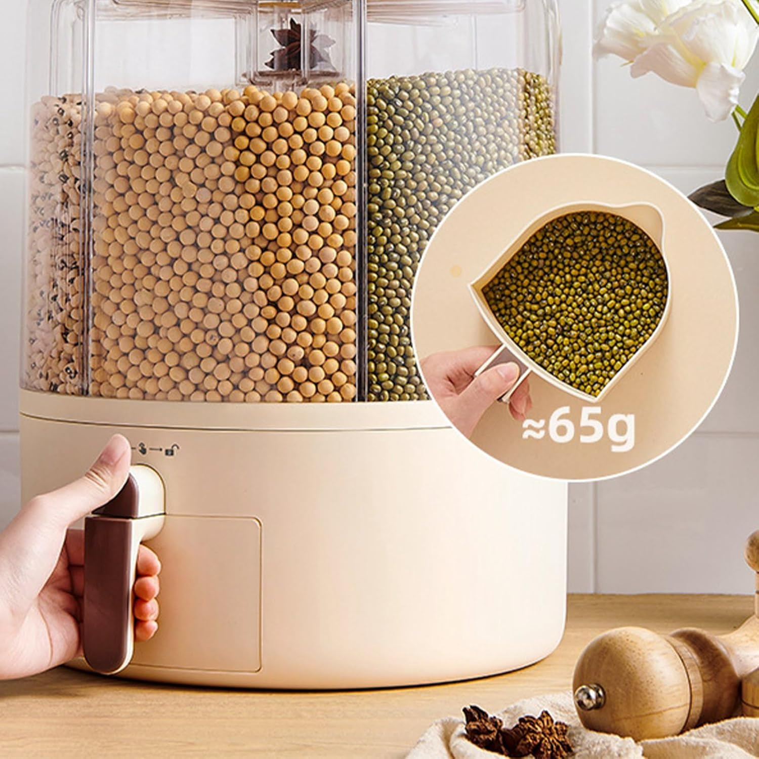 Rotating Grain Rice Storage Large Capacity Compact Design Plastic 10Kg Capacity