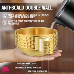 Stainless Steel  Double-Walled Insulated Serving Soup Bowls, Gold Metal L 12CM Hammadered