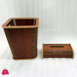 Wood Dustbin &Amp; Tissue Box Set