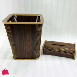 Wood Dustbin &Amp; Tissue Box Set