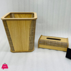 Wood Dustbin &Amp; Tissue Box Set