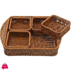 1 Set Rattan Storage Basket Small Square Basket Storage Basket for Snack Dried Fruit Basket Woven Storage Basket Divided Snack Tray Small Basket...