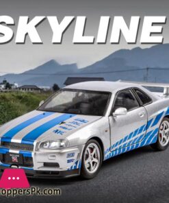 1:24 Nissan GTR R34 Skylin Fast & Furious Alloy Car Model Sound and Light Pull Back Children's Toy Collectibles