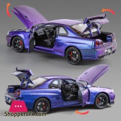 1:24 Nissan Gtr R34 Skylin Fast &Amp; Furious Alloy Car Model Sound And Light Pull Back Children'S Toy Collectibles
