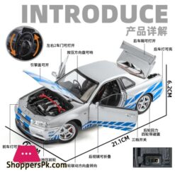 1:24 Nissan Gtr R34 Skylin Fast &Amp; Furious Alloy Car Model Sound And Light Pull Back Children'S Toy Collectibles