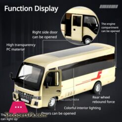 1:32 Coaster Car Toys Model Diecast Alloy Bus Sound Light Pull Back Doors Can Opened Metal Body Rubber Tires Toy