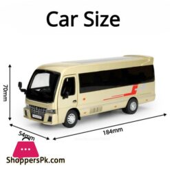 1:32 Coaster Car Toys Model Diecast Alloy Bus Sound Light Pull Back Doors Can Opened Metal Body Rubber Tires Toy