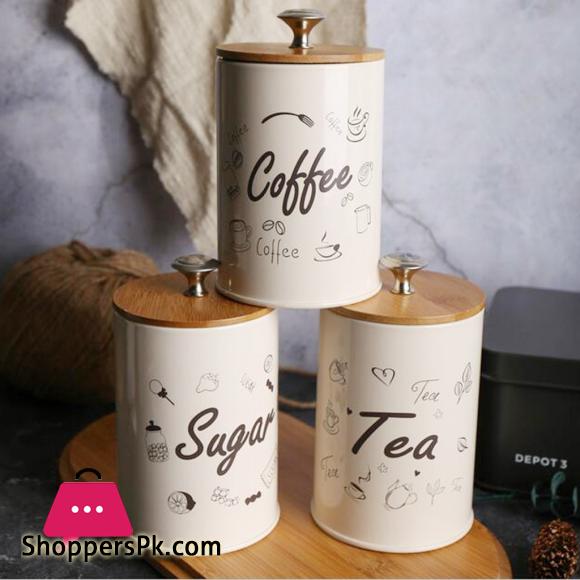 3-Piece Vintage Retro Metal Containers With Lids Coffee Tea Sugar Set Bamboo Top Sealed Cans Box 5 3-Piece Vintage Retro Metal Containers With Lids Coffee Tea Sugar Set Bamboo Top Sealed Cans Box - Image 3
