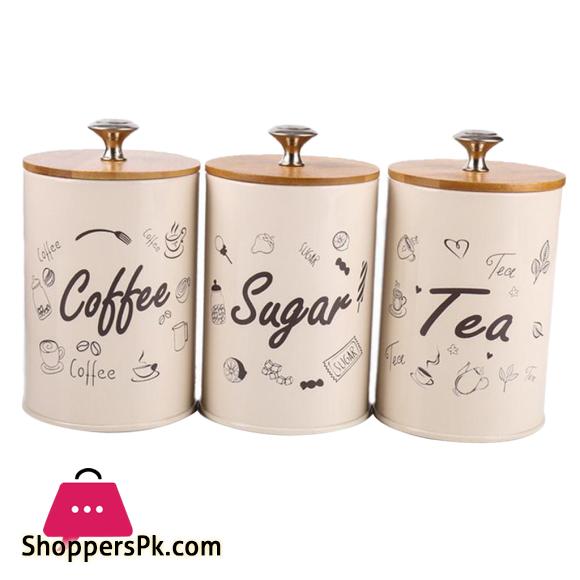 3-Piece Vintage Retro Metal Containers With Lids Coffee Tea Sugar Set Bamboo Top Sealed Cans Box 6 3-Piece Vintage Retro Metal Containers With Lids Coffee Tea Sugar Set Bamboo Top Sealed Cans Box - Image 4