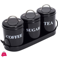 3-Piece Vintage Retro Farmhouse Metal Containers With Lids Coffee Tea Sugar Set Canister With Tray For Food Storage