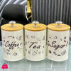 3-Piece Vintage Retro Metal Containers With Lids Coffee Tea Sugar Set Bamboo Top Sealed Cans Box