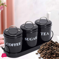 3-Piece Vintage Retro Farmhouse Metal Containers With Lids Coffee Tea Sugar Set Canister With Tray For Food Storage
