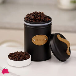 3-Piece Vintage Retro Metal Containers With Lids Coffee Tea Sugar Set Canister Black With Leather Handles