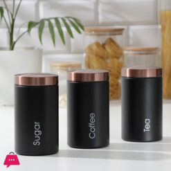 3-Piece Vintage Retro Metal Containers With Lids Coffee Tea Sugar Set Steel Lid
