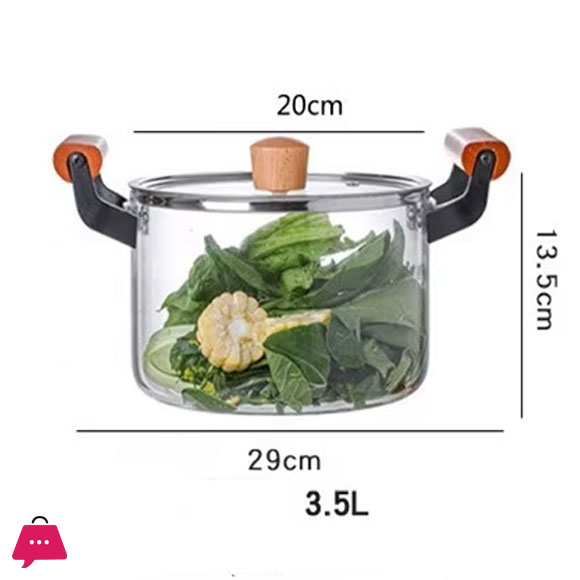Borosilicate Glass Casserole Cooking Pot with Wooden handle Pyrex Glass Fireproof thumbnail 11