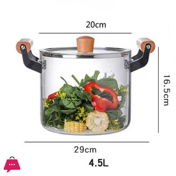 Borosilicate Glass Casserole Cooking Pot with Wooden handle Pyrex Glass Fireproof thumbnail 12