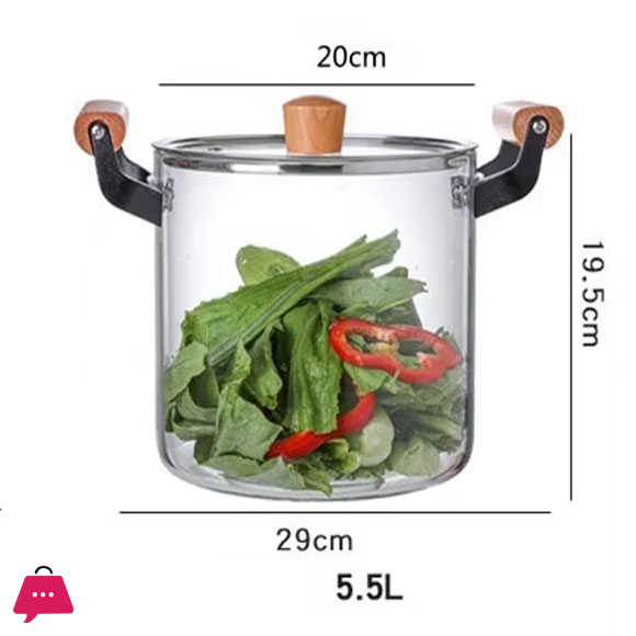 Borosilicate Glass Casserole Cooking Pot with Wooden handle Pyrex Glass Fireproof thumbnail 13
