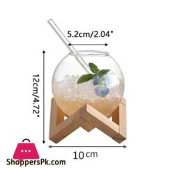 Cocktail Glass Cup With Wood Stand Creative Bar Glassware Drink Ronud Ball Mug Fruit Moon Juice Tumbler