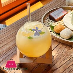 Cocktail Glass Cup With Wood Stand Creative Bar Glassware Drink Ronud Ball Mug Fruit Moon Juice Tumbler