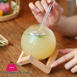 Cocktail Glass Cup With Wood Stand Creative Bar Glassware Drink Ronud Ball Mug Fruit Moon Juice Tumbler