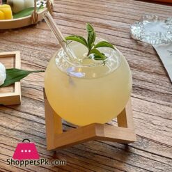 Cocktail Glass Cup With Wood Stand Creative Bar Glassware Drink Ronud Ball Mug Fruit Moon Juice Tumbler
