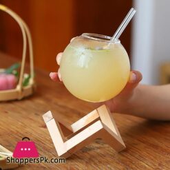 Cocktail Glass Cup With Wood Stand Creative Bar Glassware Drink Ronud Ball Mug Fruit Moon Juice Tumbler