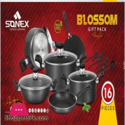 Sonex New Non Stick Blossom Gift Set Gl 16Pcs Trending Non Stick Random Colors Cookware Sets 50162