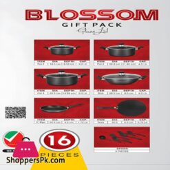 Sonex New Non Stick Blossom Gift Set Gl 16Pcs Trending Non Stick Random Colors Cookware Sets 50162