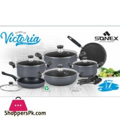 Sonex New Non Stick Victoria Gift Set Gl 17Pcs Trending Non Stick Random Colors Cookware Sets 50001
