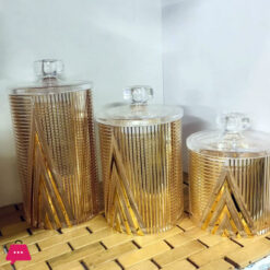 Acrylic Pyramid Design Golden Jar Set of 3