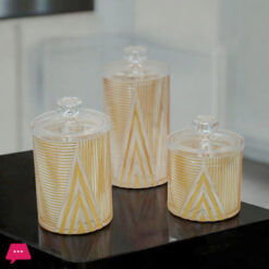 Acrylic Pyramid Design Golden Jar Set Of 3