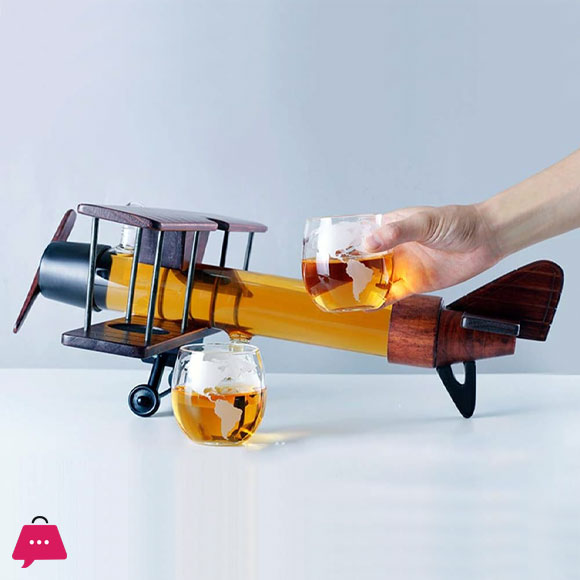 Aircraft Drinking Vessel With 2 Cups Plane Shepe Borosilicate Glass Drink Dispenser 4 Aircraft Drinking Vessel With 2 Cups Plane Shepe Borosilicate Glass Drink Dispenser - Image 2