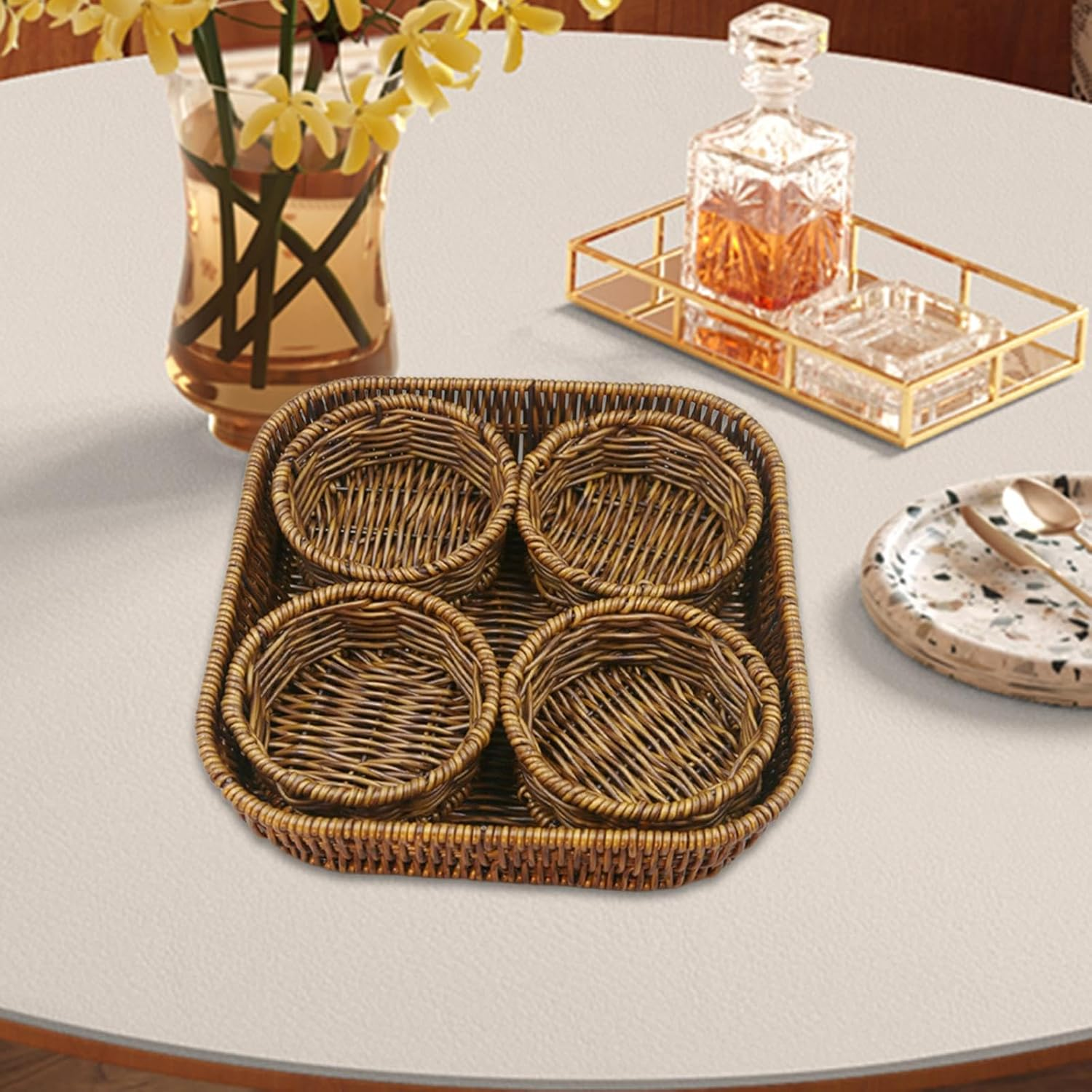 Atorse Handwoven Serving Basket Organizer Fruit Baskets For Hotel Fruits Restaurant Round