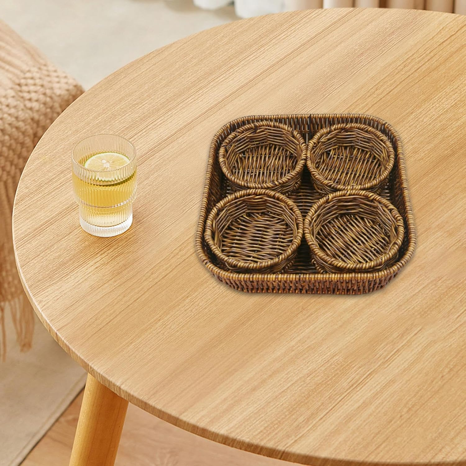 Atorse Handwoven Serving Basket Organizer Fruit Baskets For Hotel Fruits Restaurant Round